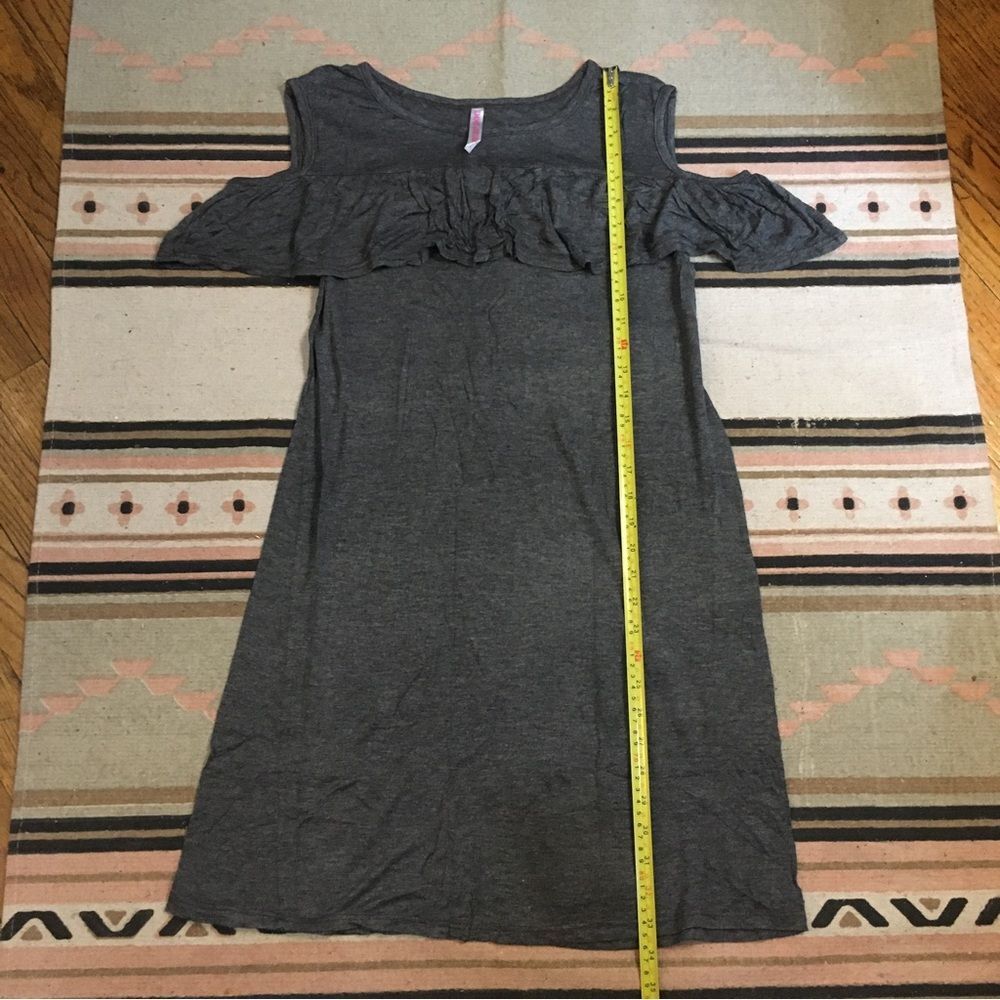 Love LARGE Open Dark Gray grey Open shoulder flutter drop sleeve mini dress